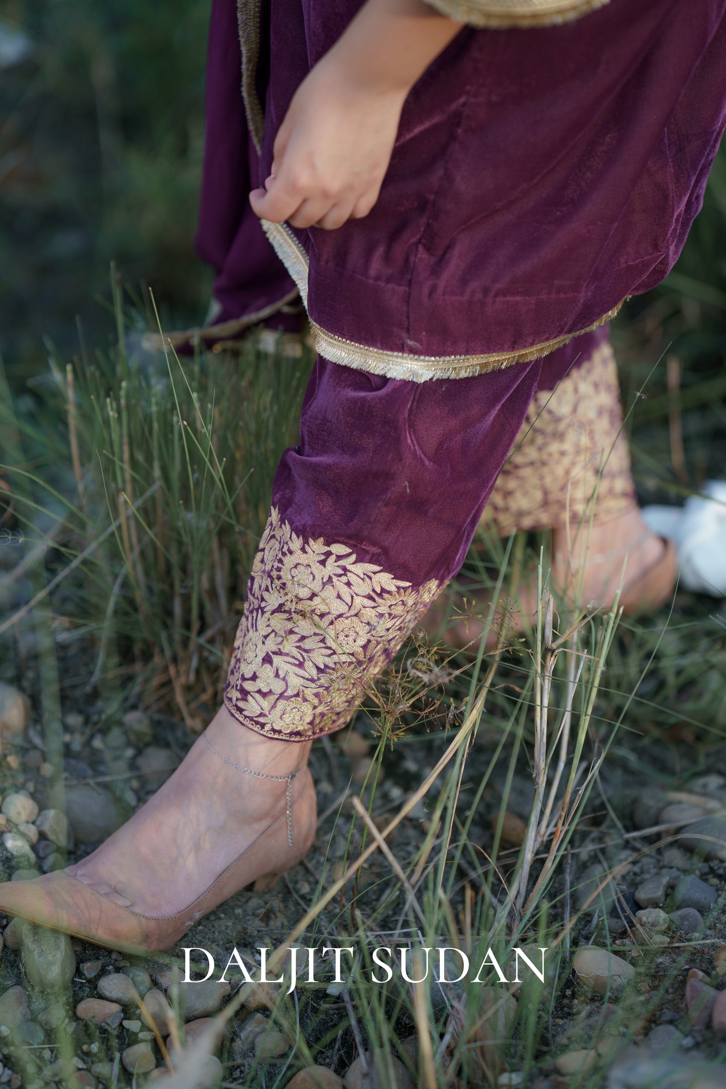 Purple Velvet Aari Tilla Suit