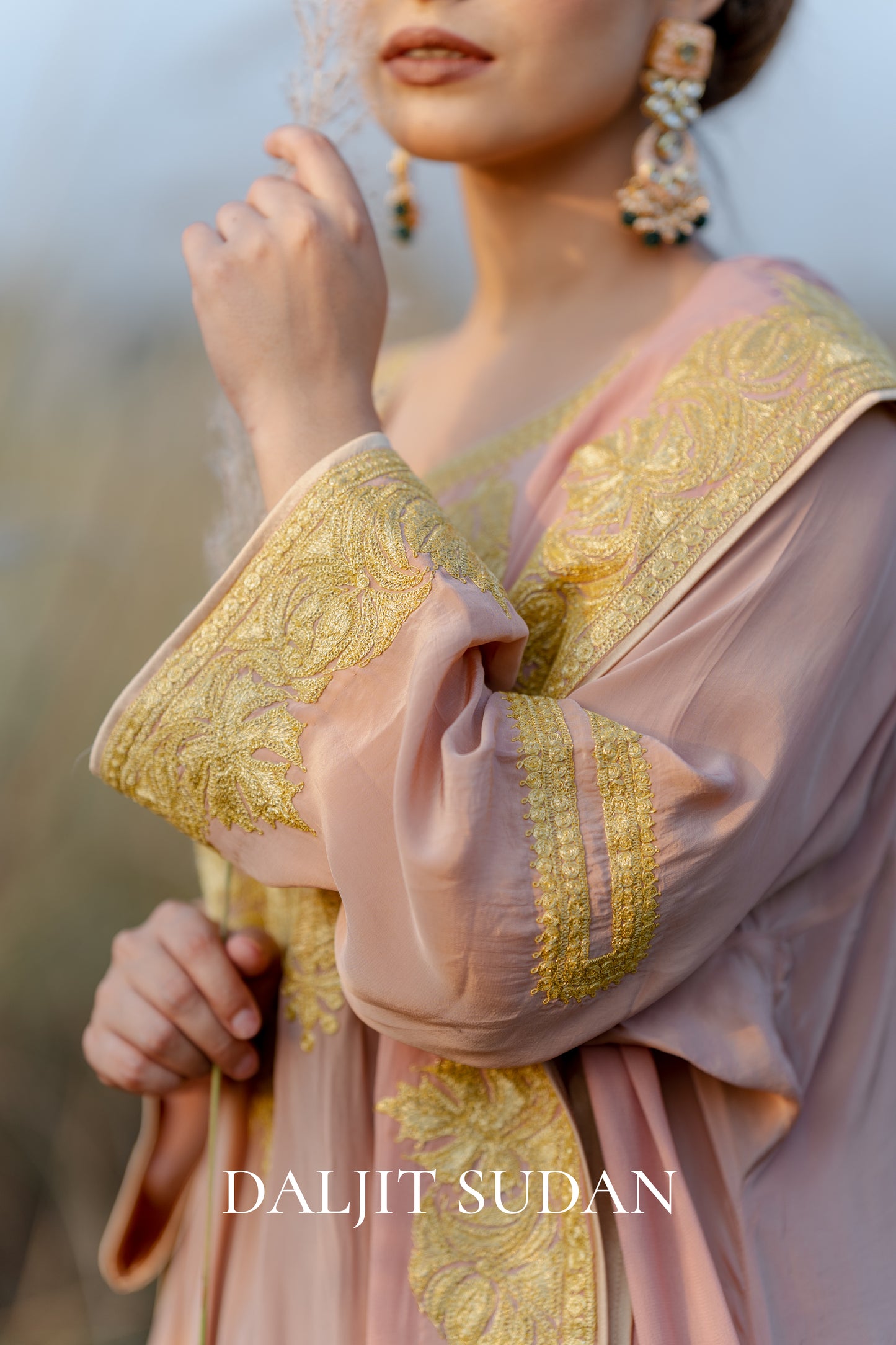 Pastel Pink Crepe Tilla Phiran Suit