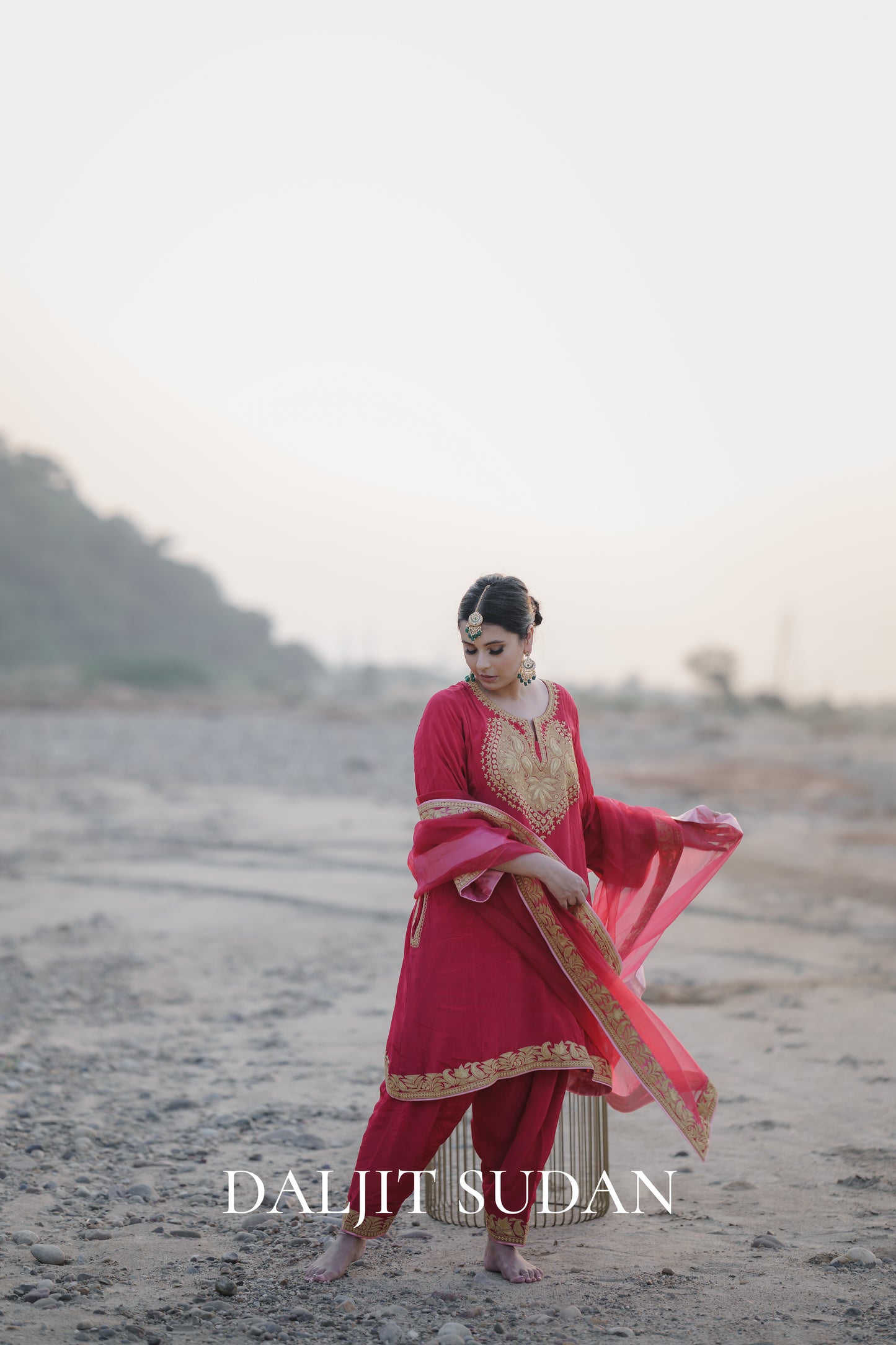 Deep Pink Crepe Tilla Phiran Suit