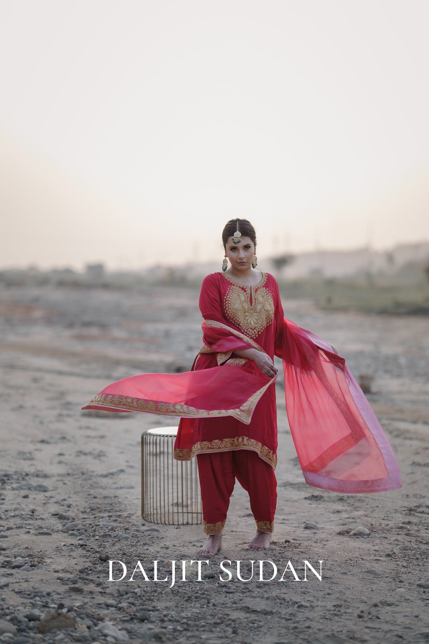 Deep Pink Crepe Tilla Phiran Suit