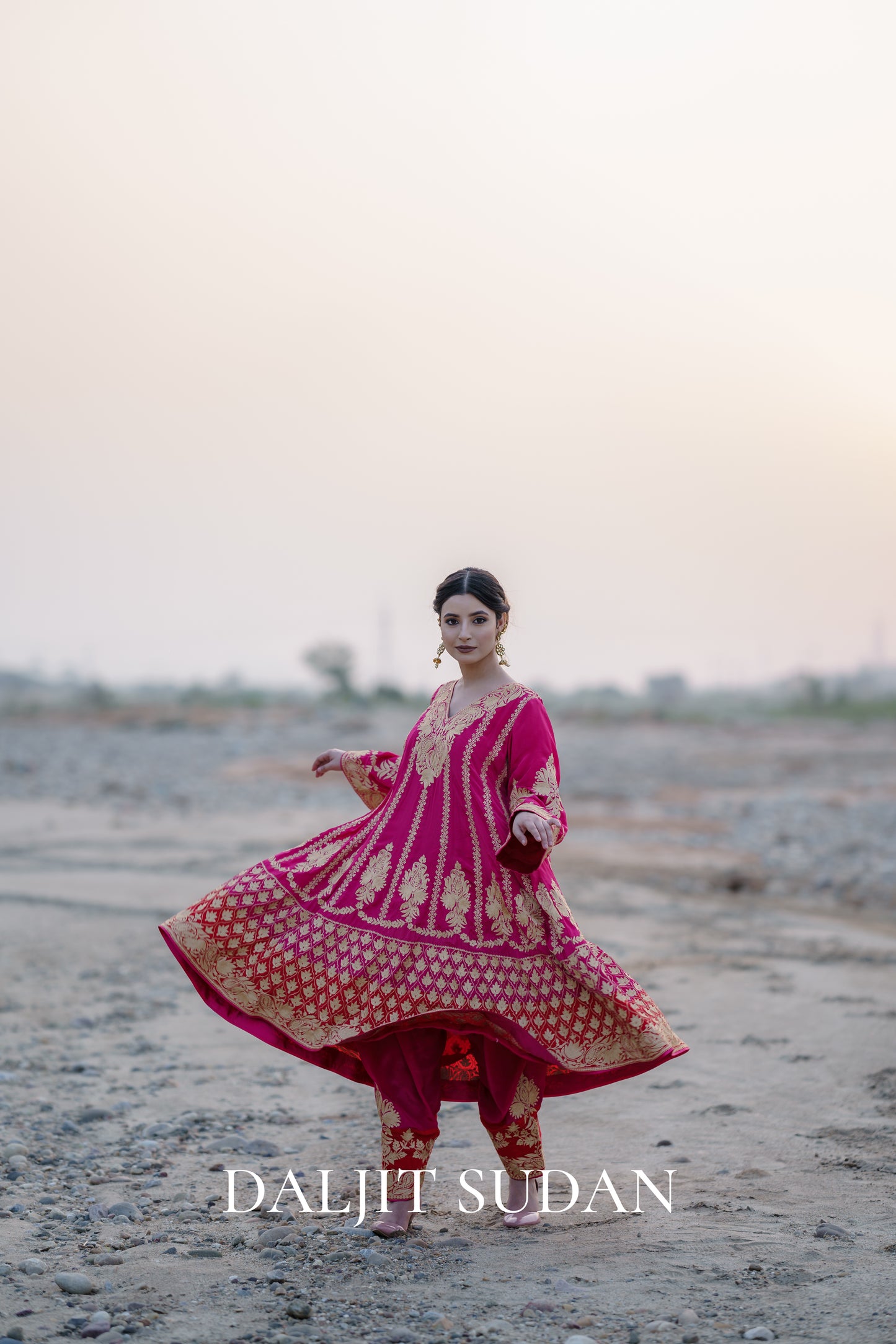 Magenta Crepe Aari Tilla Anarkali Suit