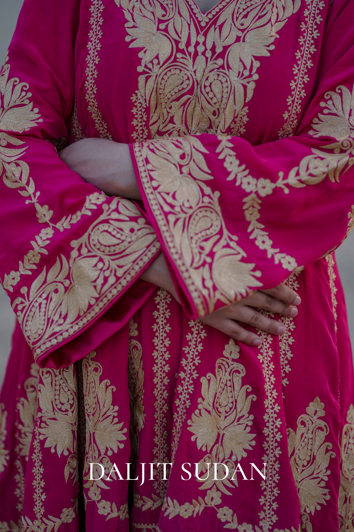 Magenta Crepe Aari Tilla Anarkali Suit