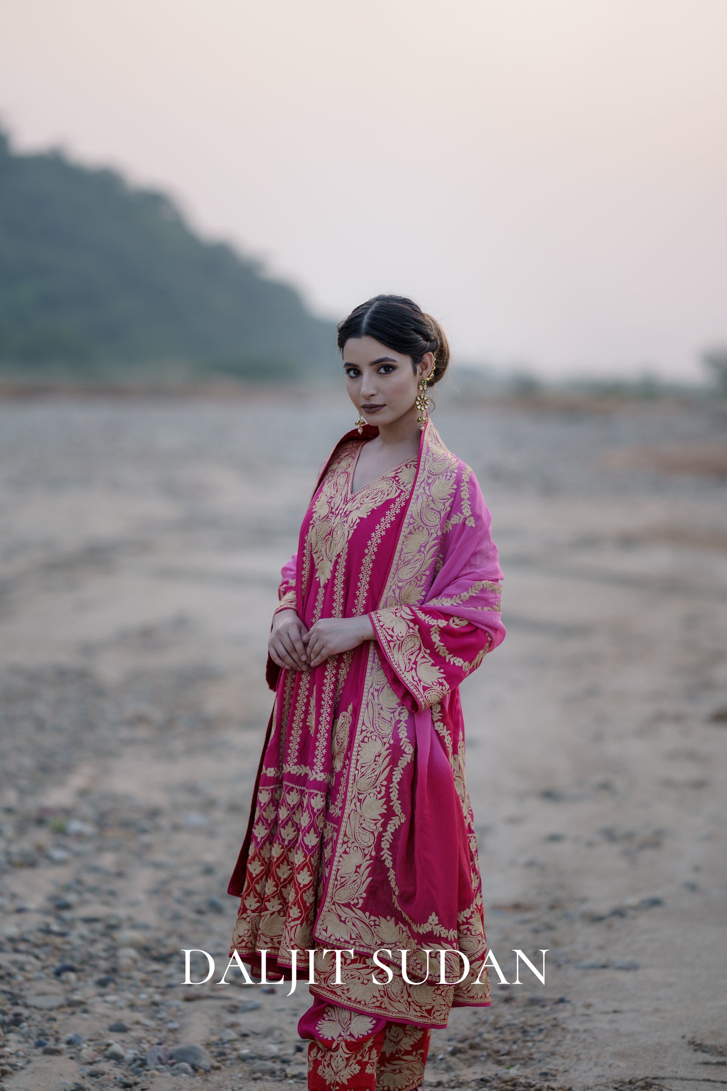 Magenta Crepe Aari Tilla Anarkali Suit