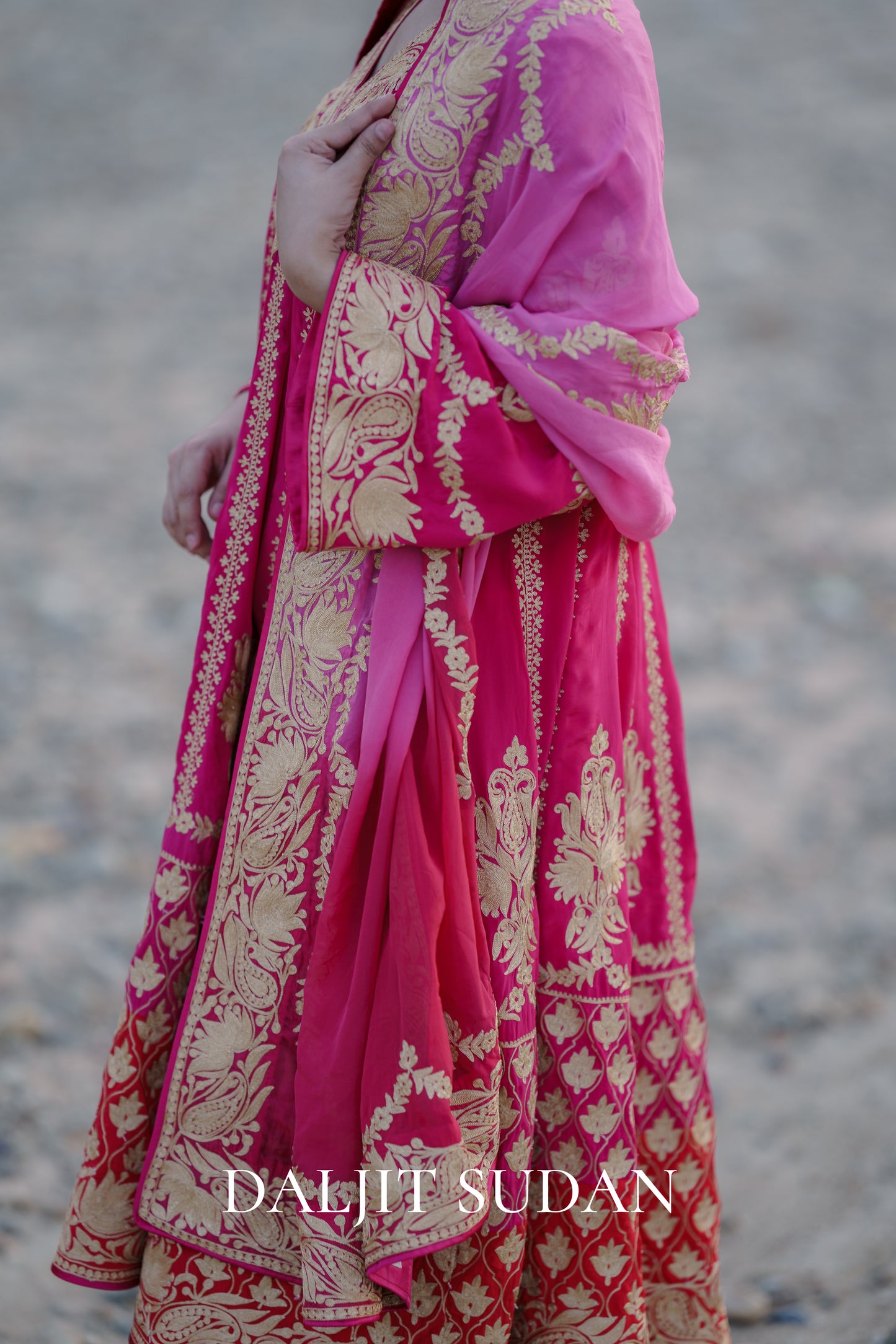 Magenta Crepe Aari Tilla Anarkali Suit