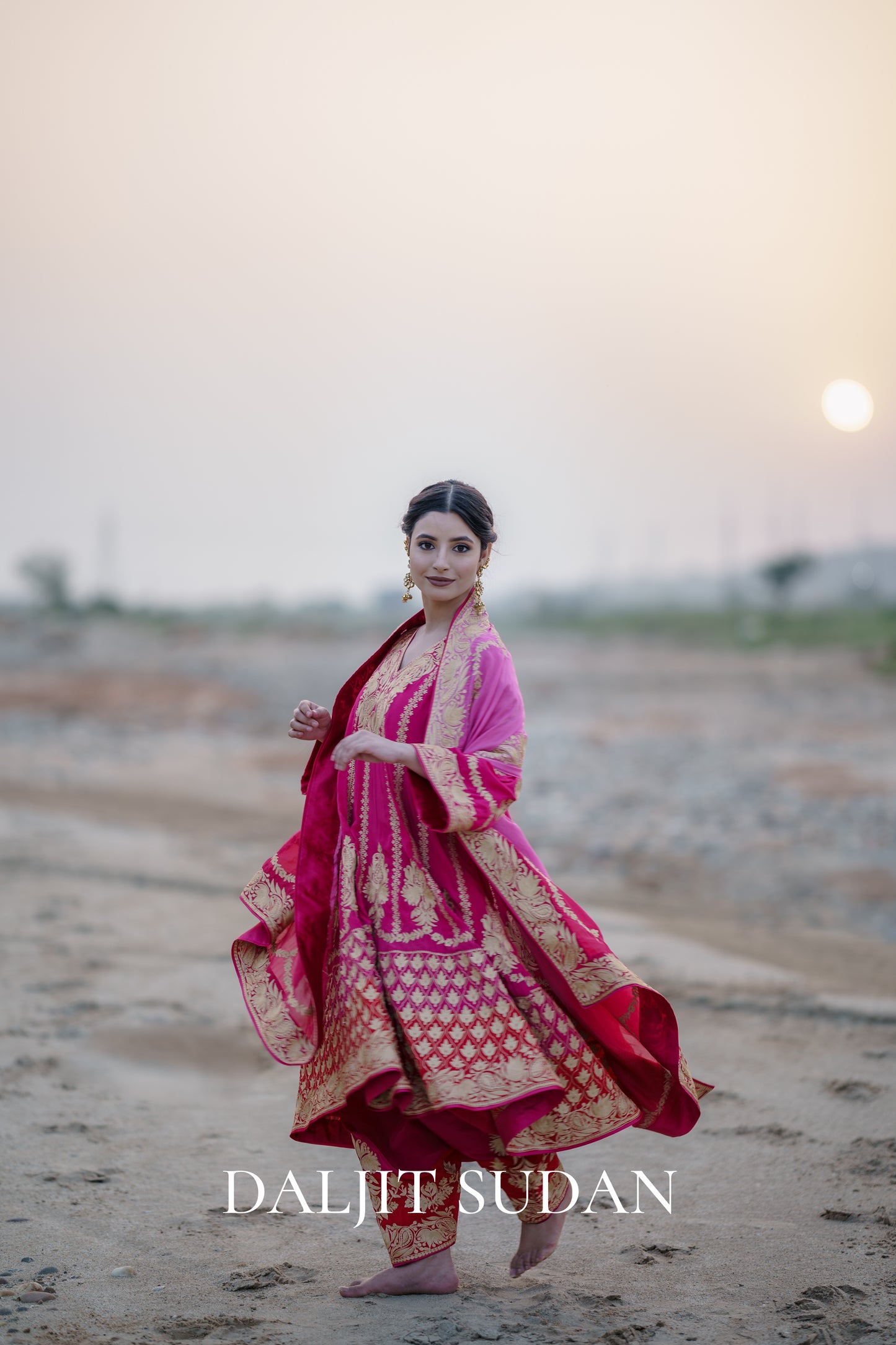 Magenta Crepe Aari Tilla Anarkali Suit