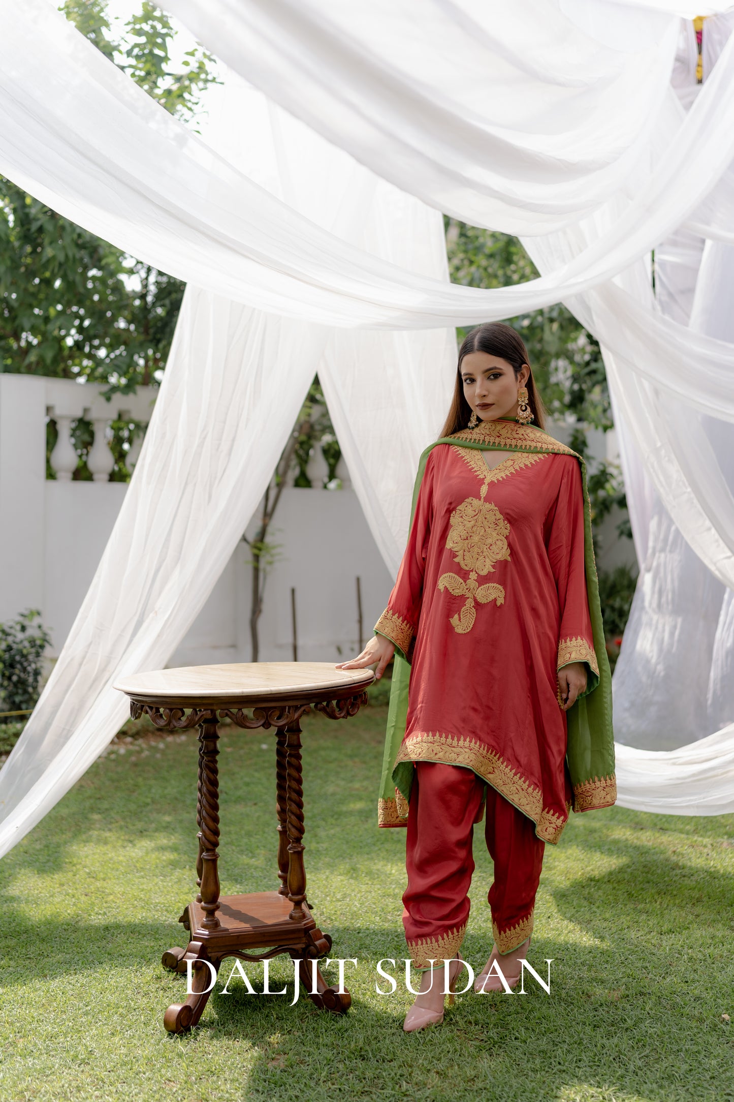 Coral Crepe Tilla Phiran Suit