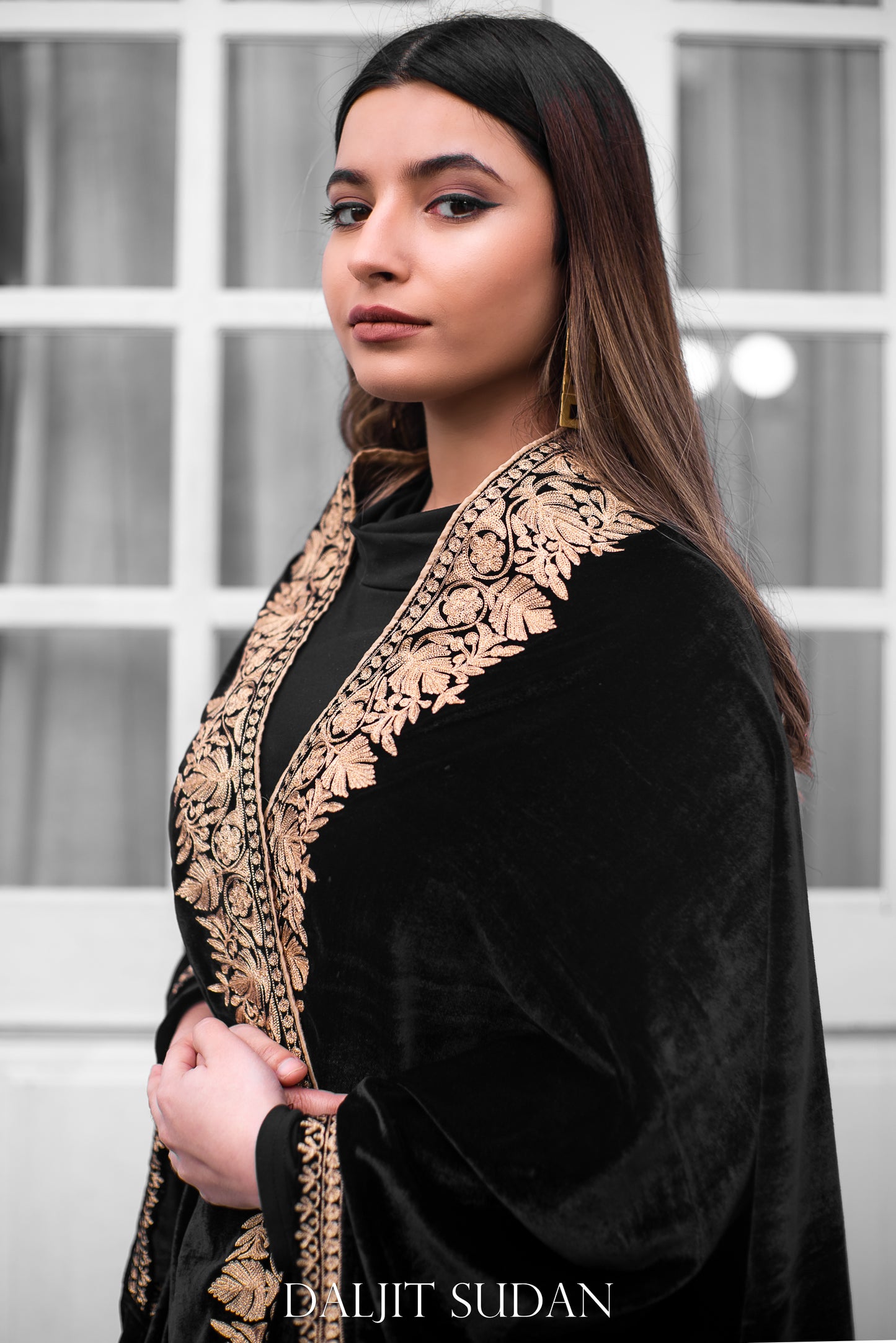 Black Velvet Cape with Aari Embroidery