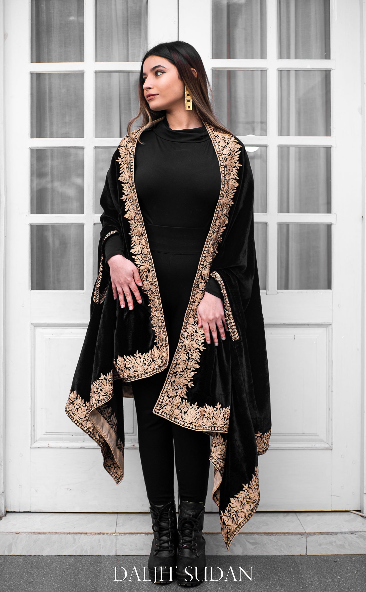 Black Velvet Cape with Aari Embroidery