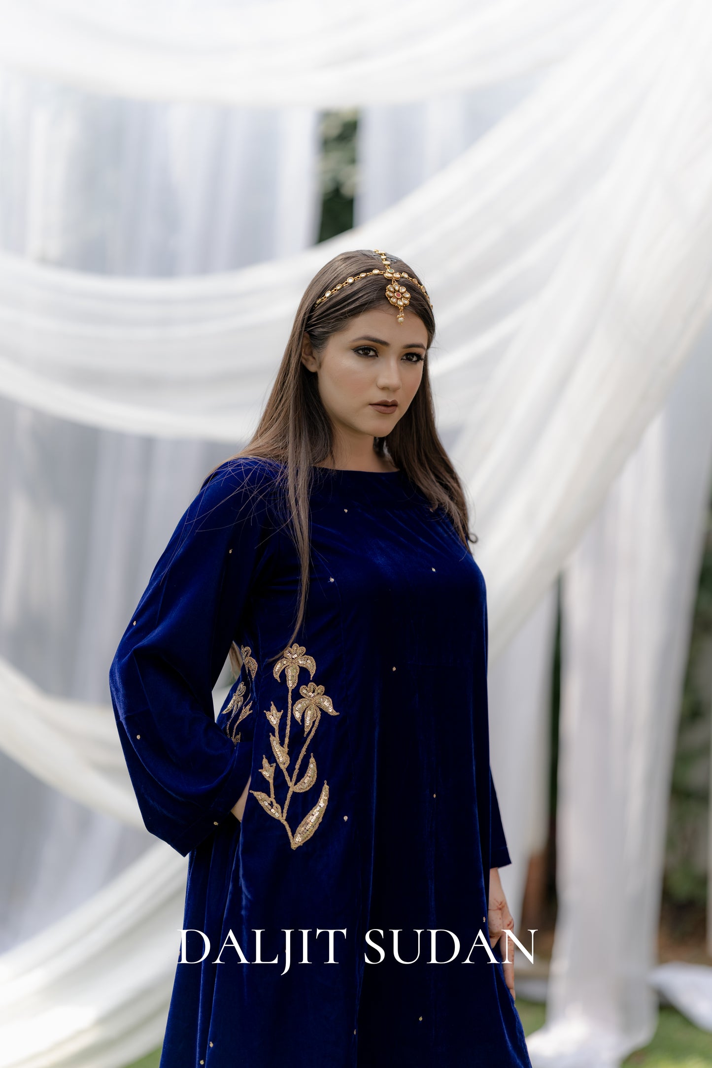 Royal Blue Velvet Peacock Pocket Set