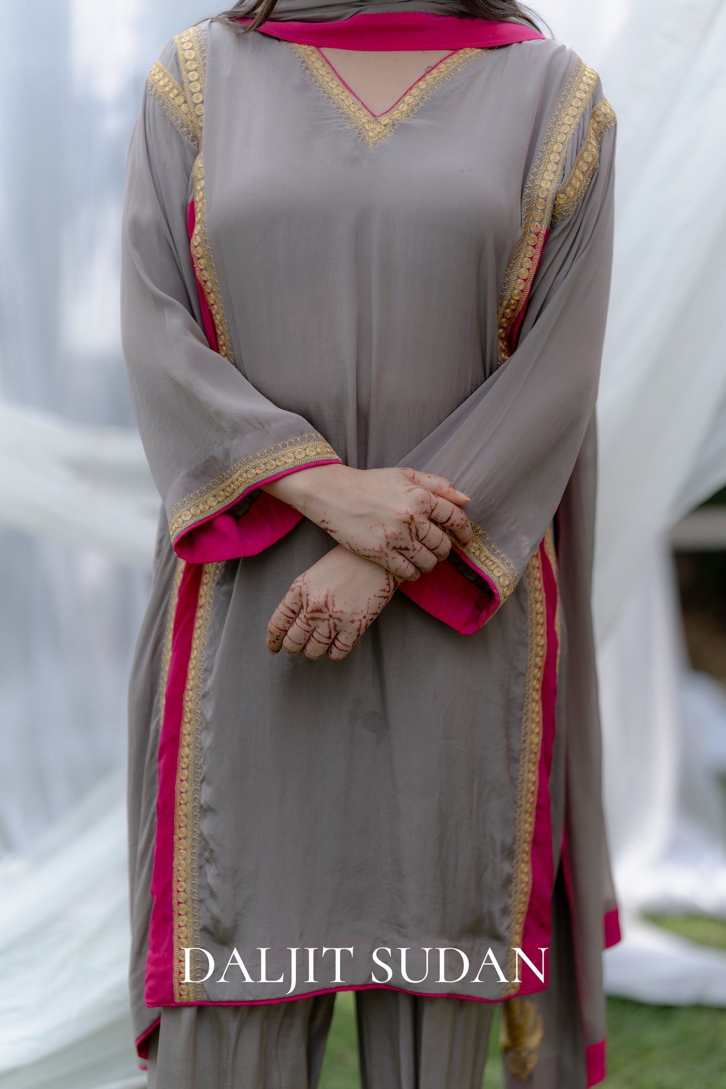 Double Color Grey Crepe Tilla Suit