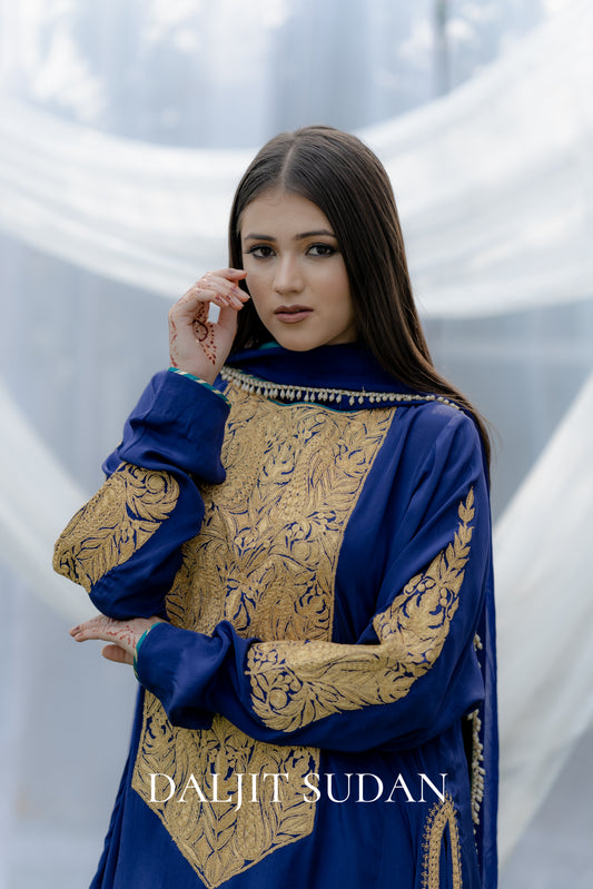 Navy Blue Long Yolk Tilla Suit