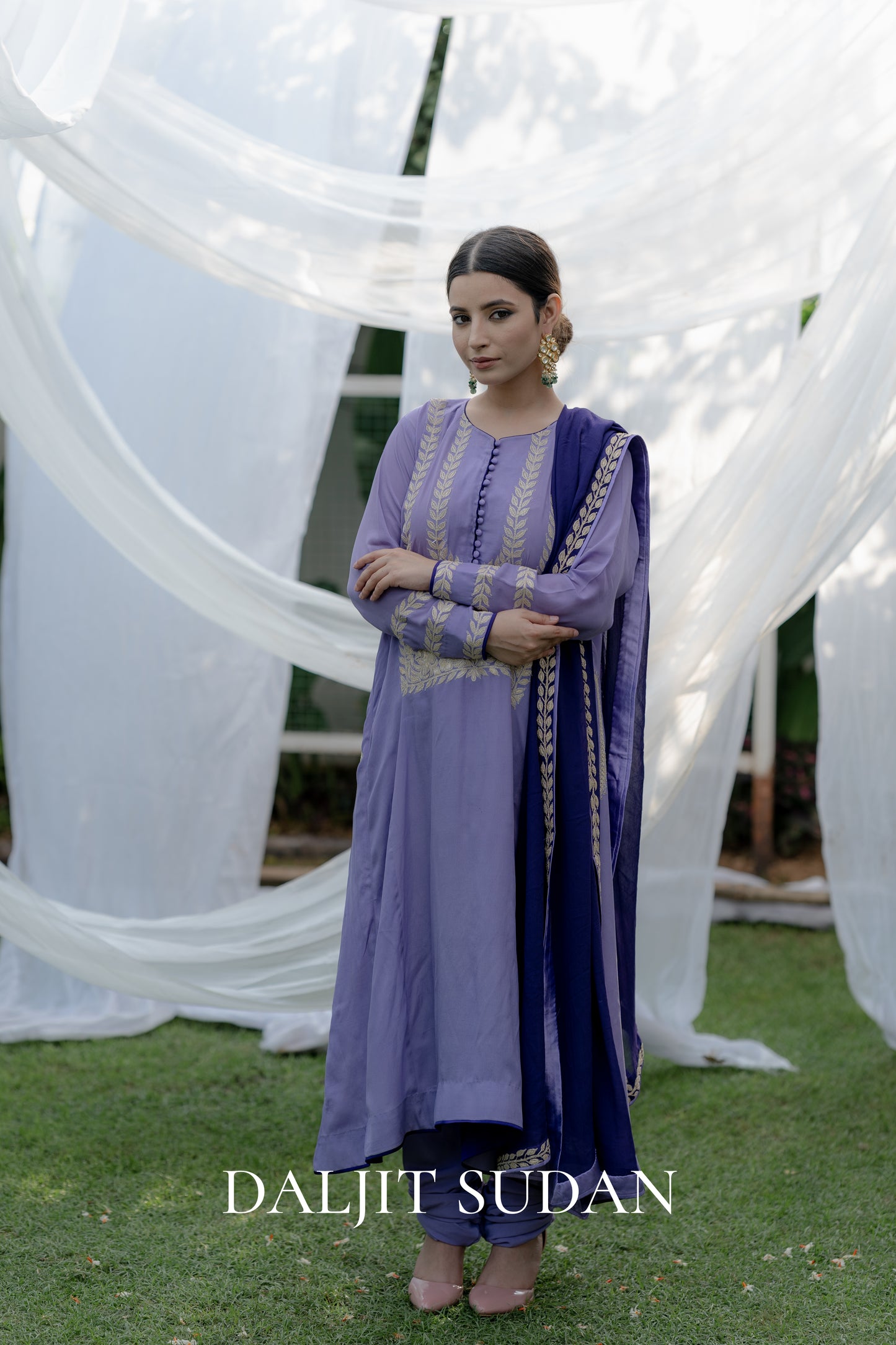 Purple Crepe Silver Tilla Suit