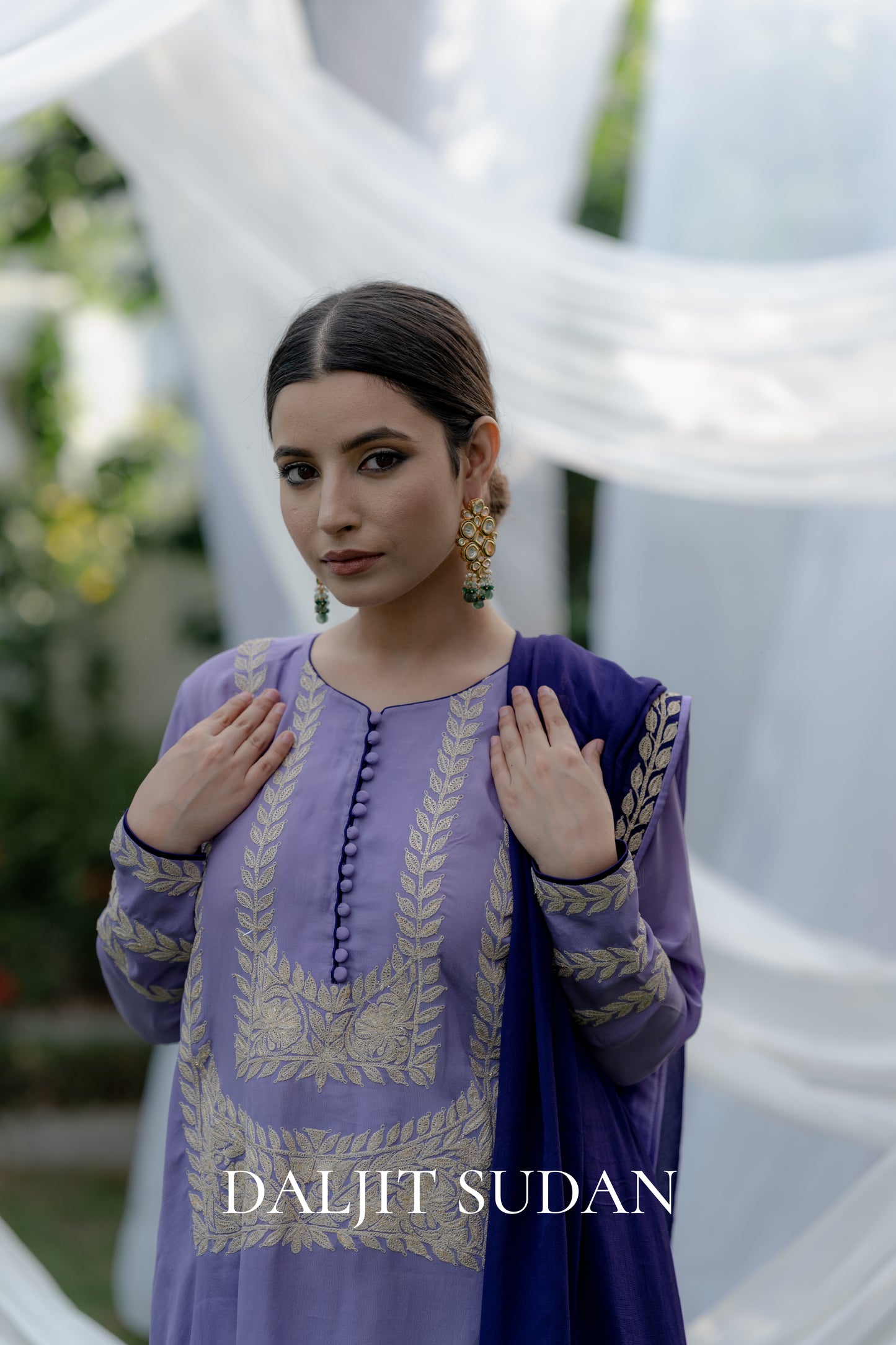 Purple Crepe Silver Tilla Suit