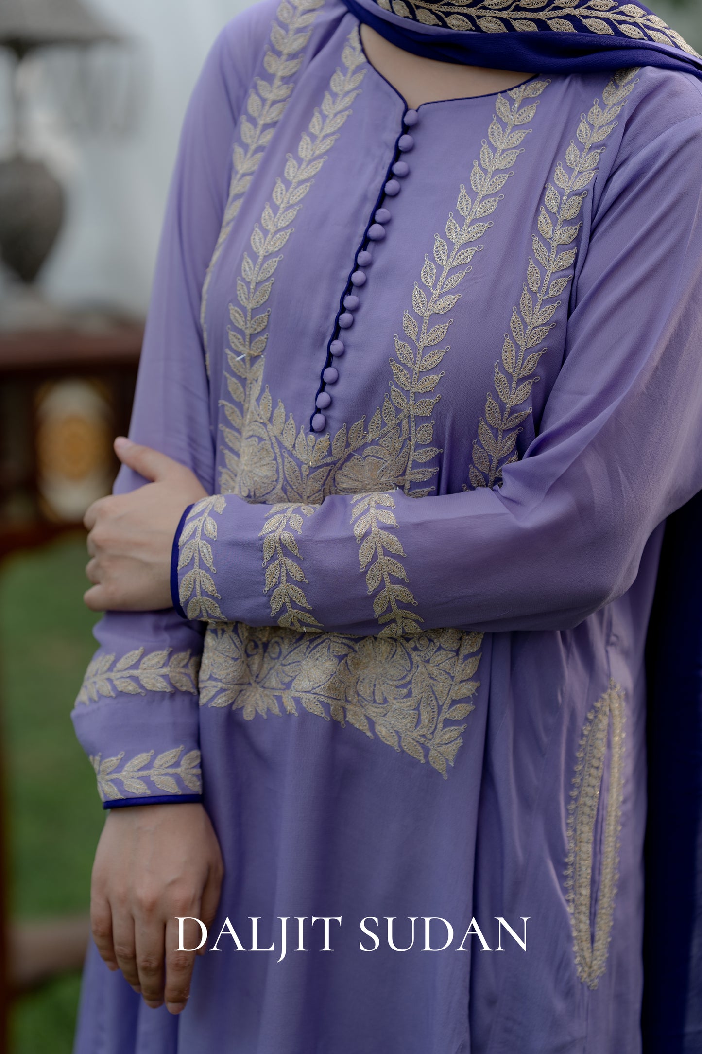 Purple Crepe Silver Tilla Suit