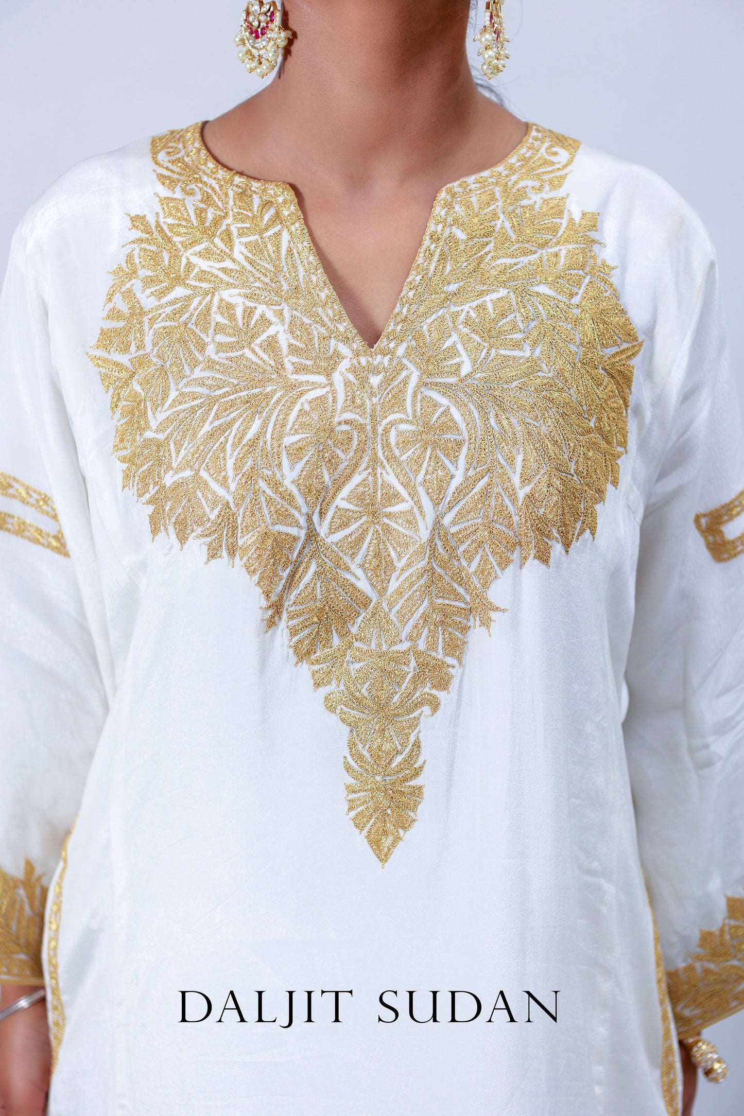 White Crepe Tilla Phiran Suit