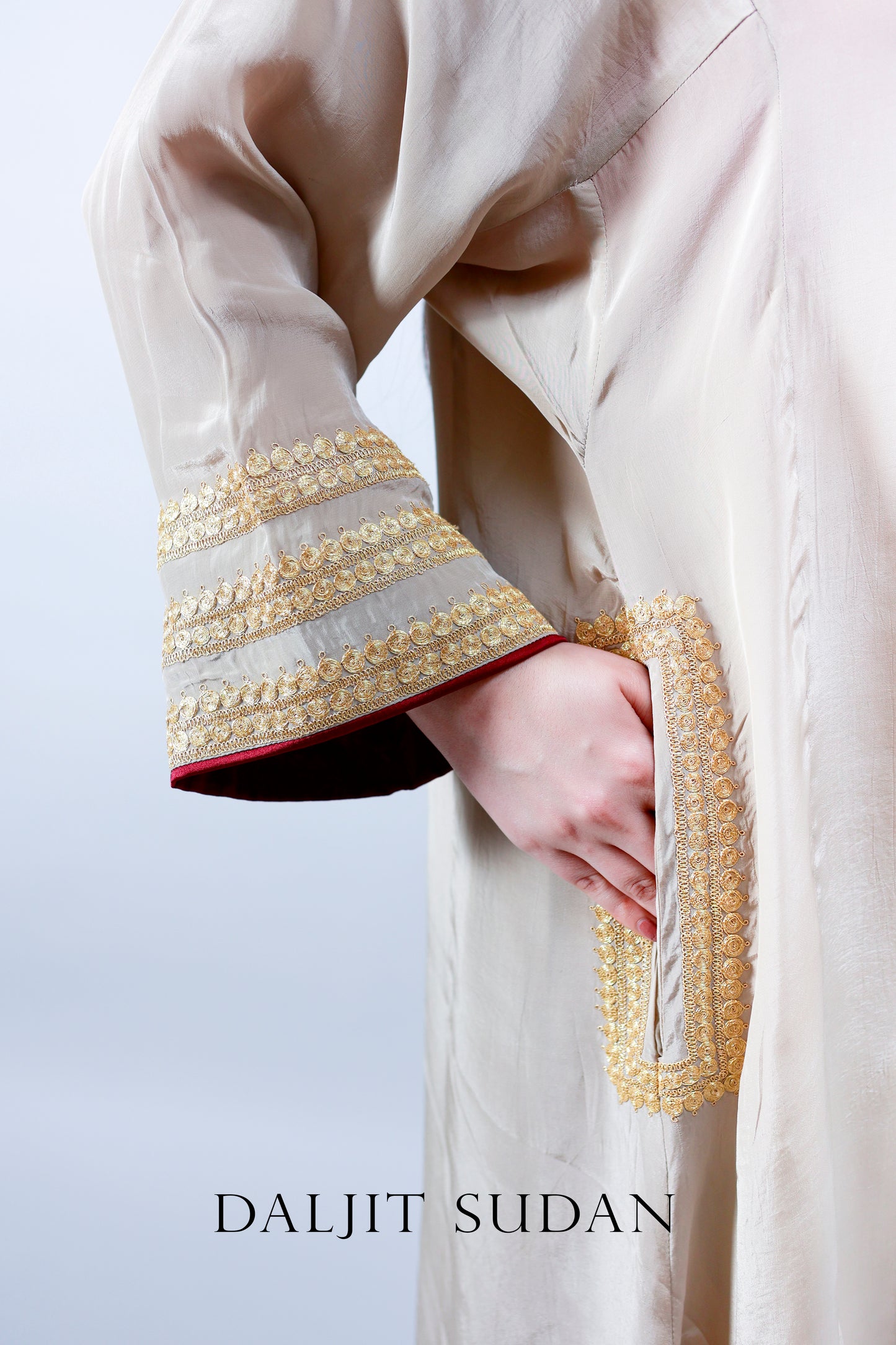 Grey Crepe Tilla Suit with Maroon Dupatta