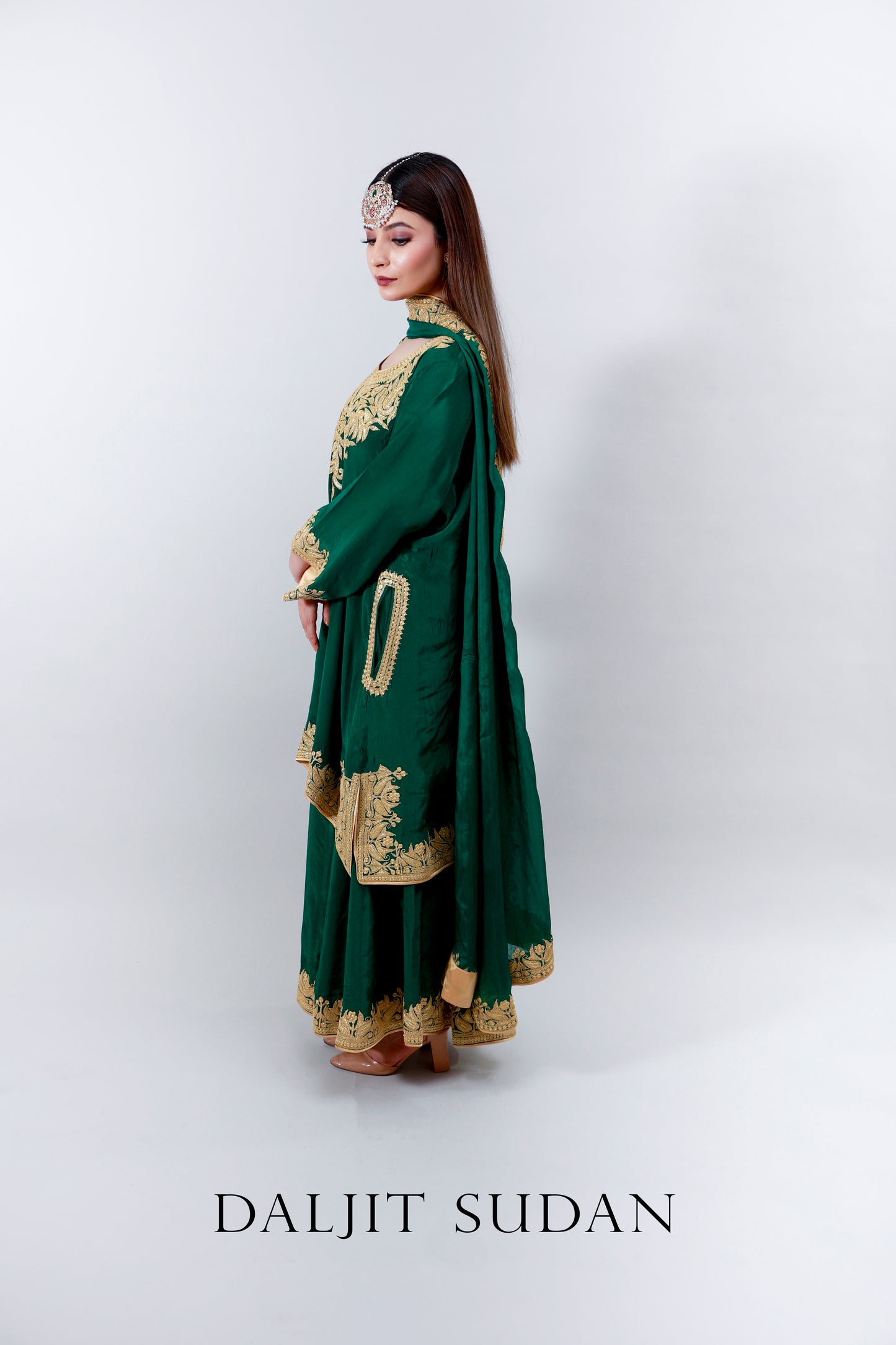 Emerald Green Crepe Sharara Tilla Suit