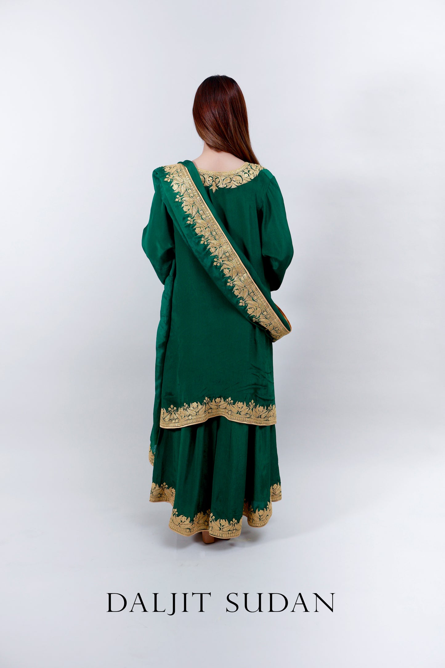 Emerald Green Crepe Sharara Tilla Suit