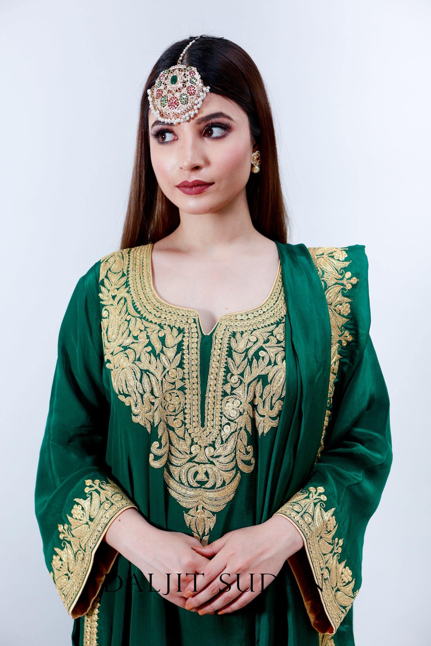 Emerald Green Crepe Sharara Tilla Suit