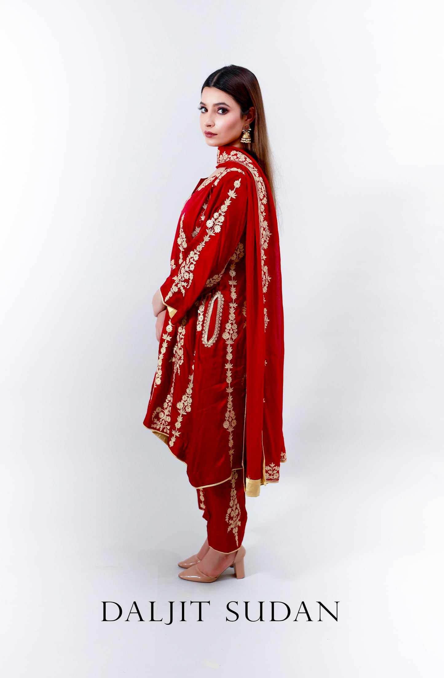 Deep Red All over German Satin Suit
