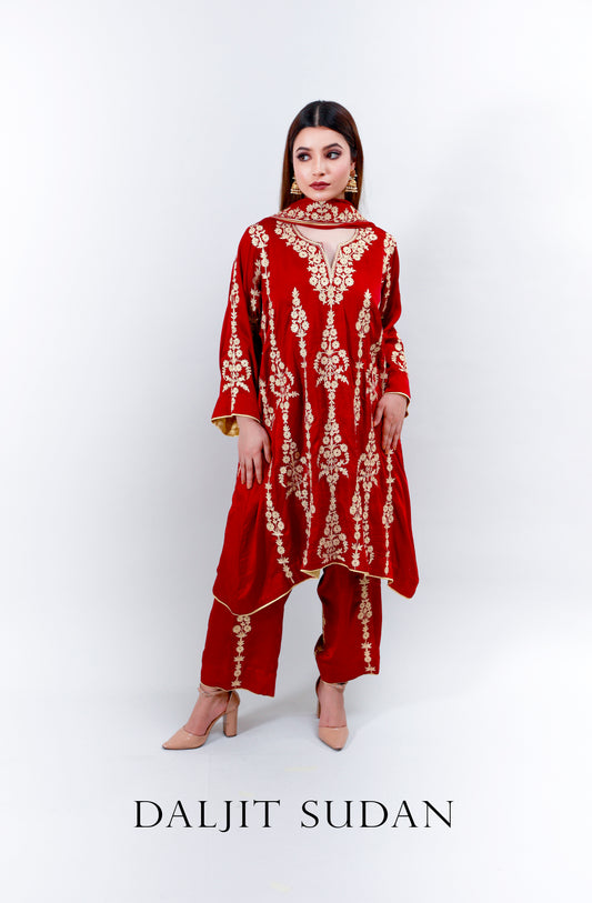 Deep Red All over German Satin Suit