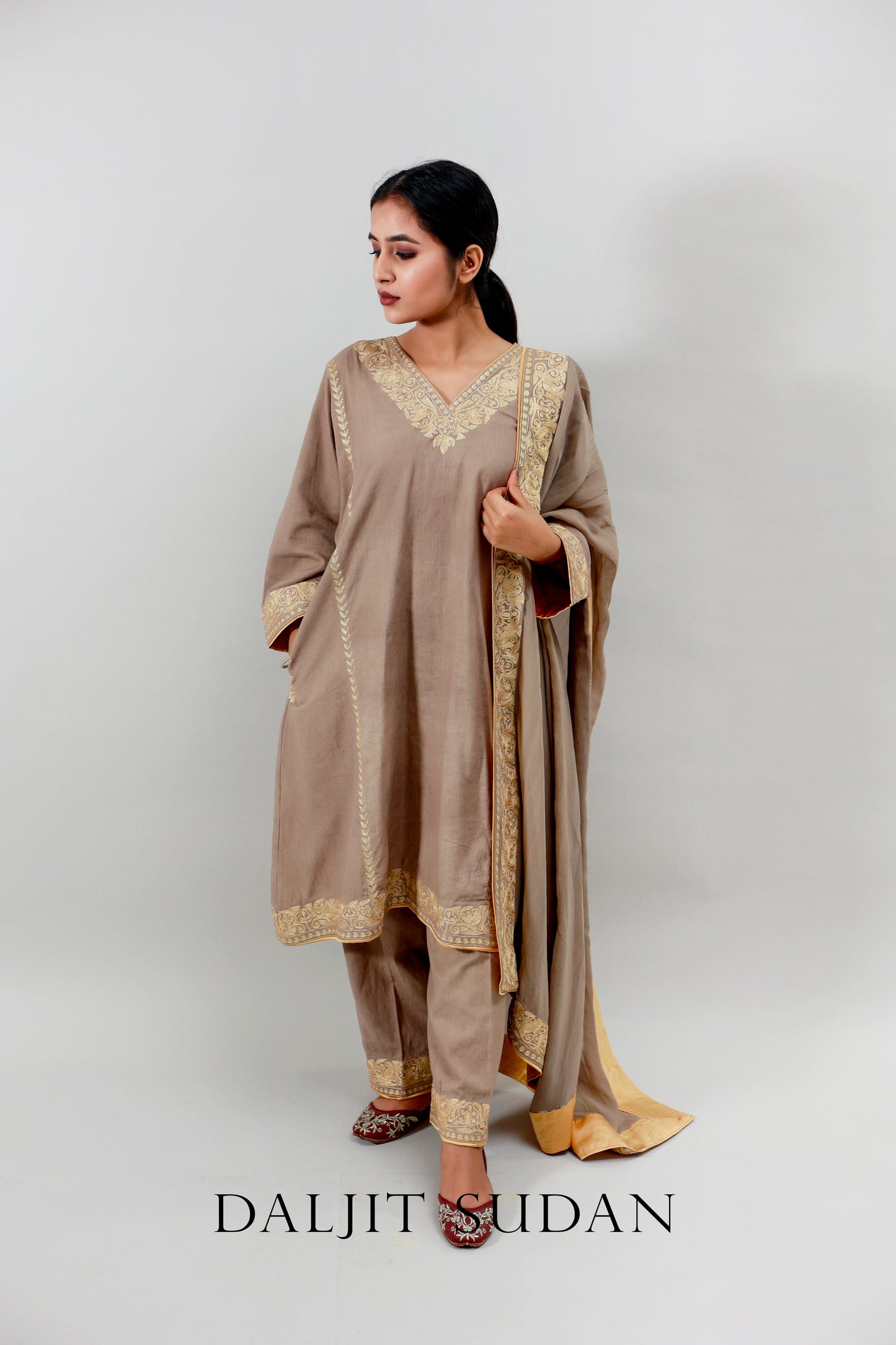 Beige Mulmul Cotton Suit