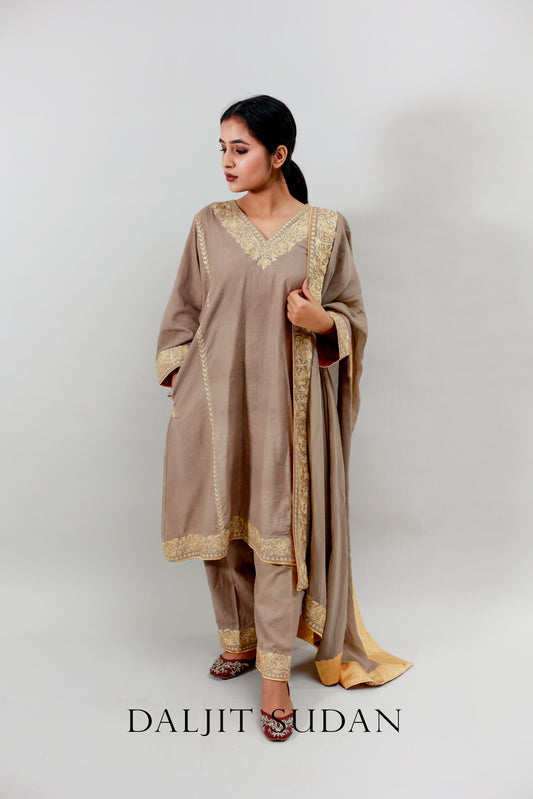Beige Mulmul Cotton Suit