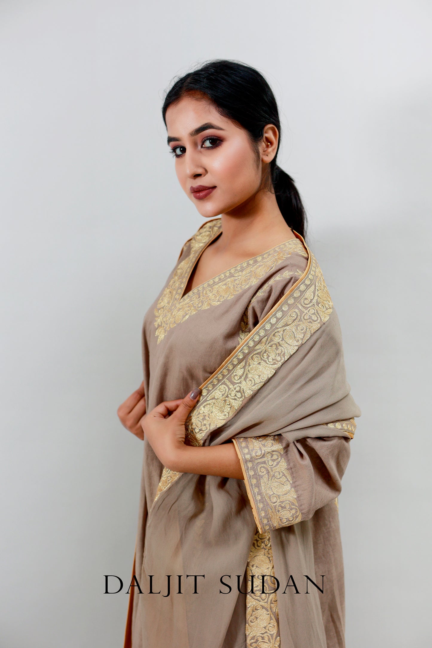 Beige Mulmul Cotton Suit