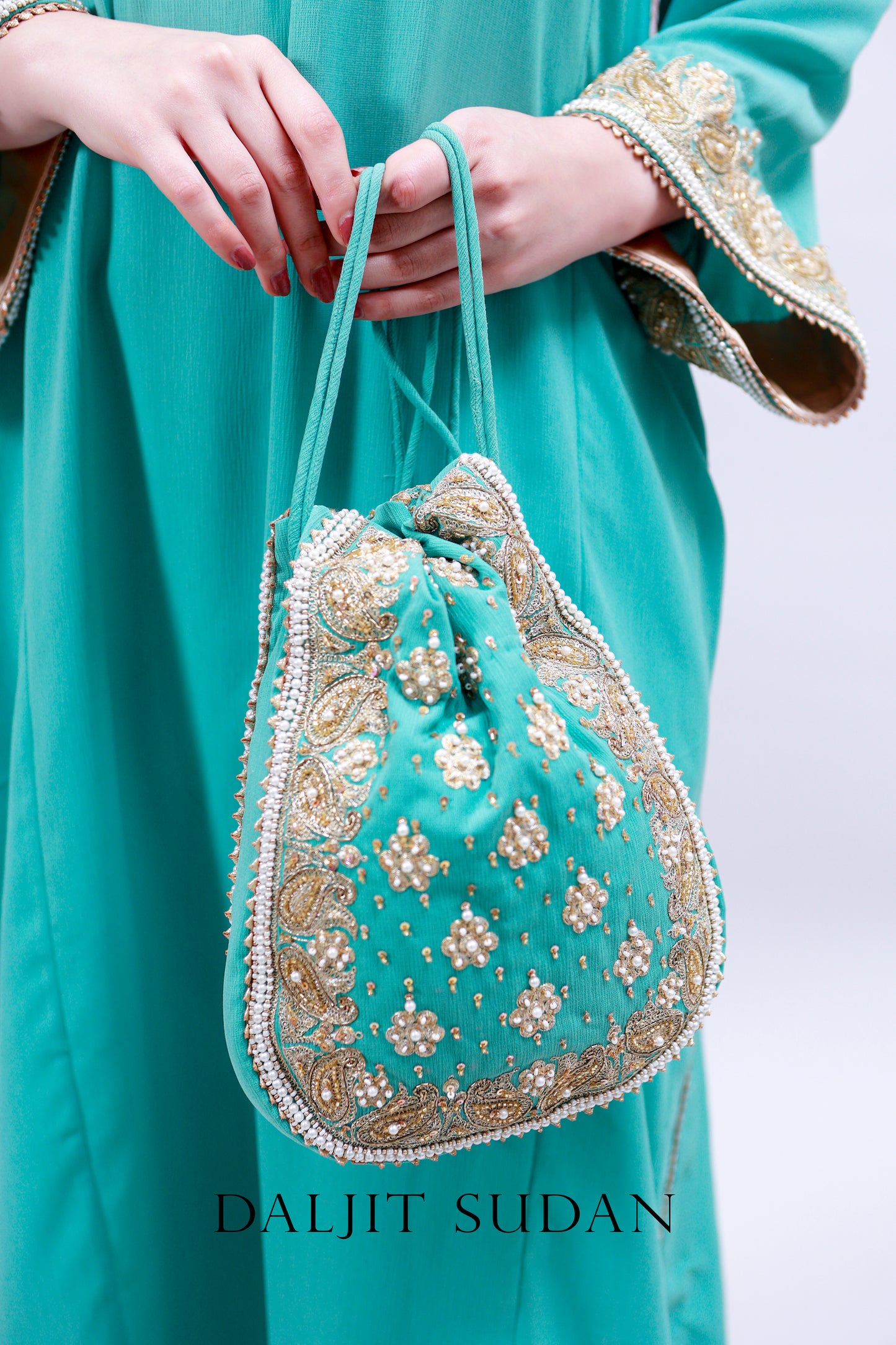 Aqua Green Georgette Handembroidered Tilla Suit