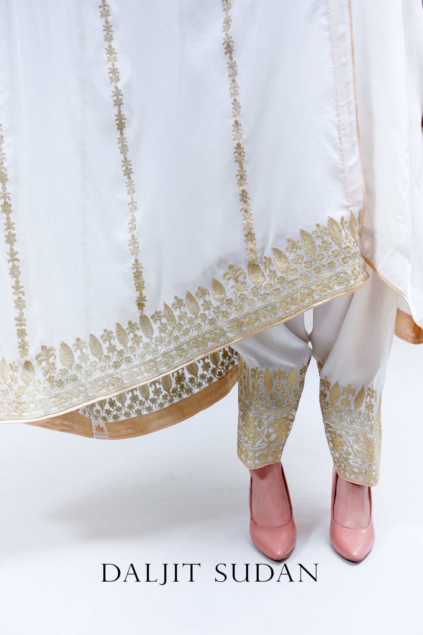 White Crepe Aari Tilla Phiran Suit