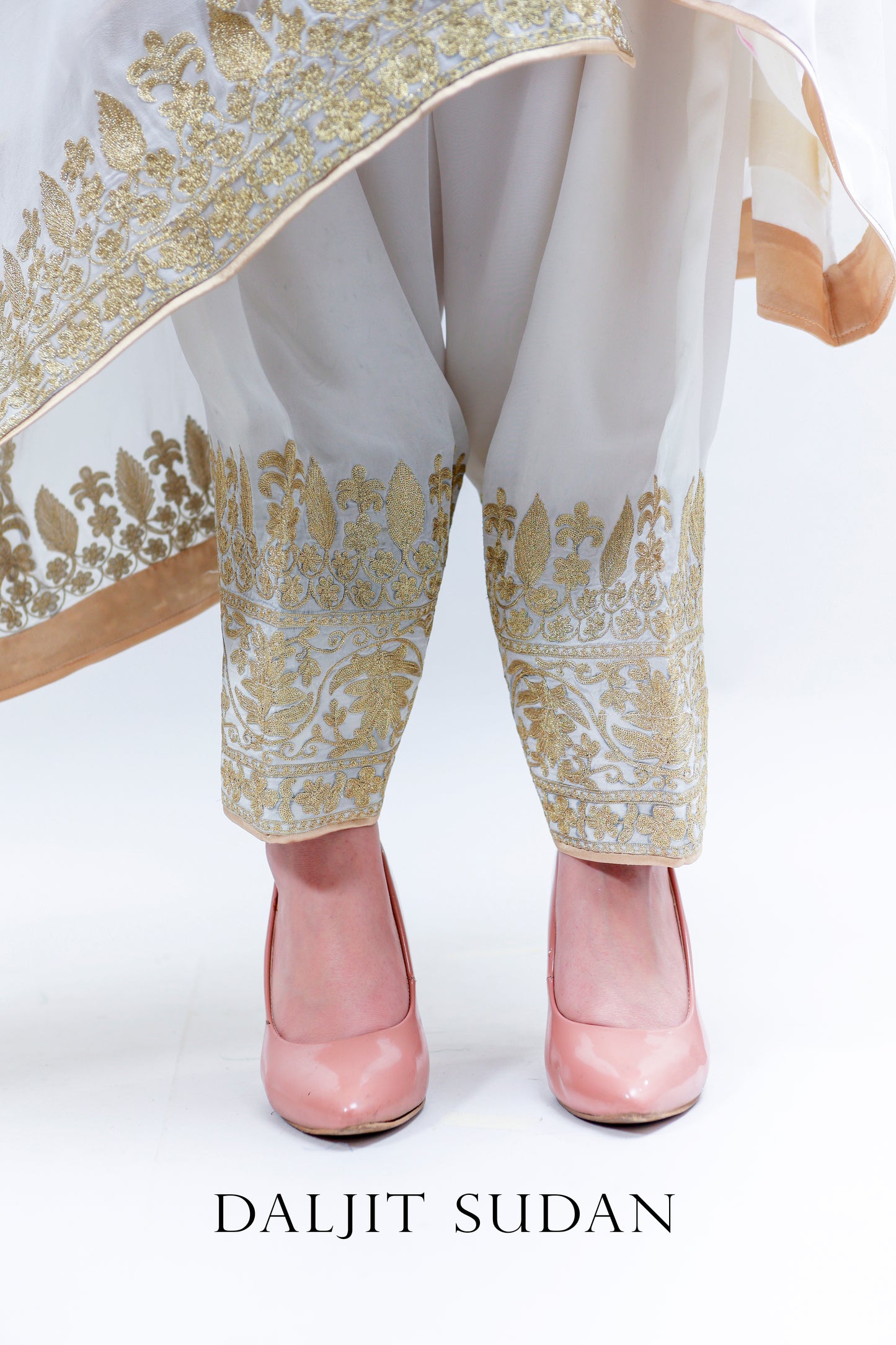 White Crepe Aari Tilla Phiran Suit