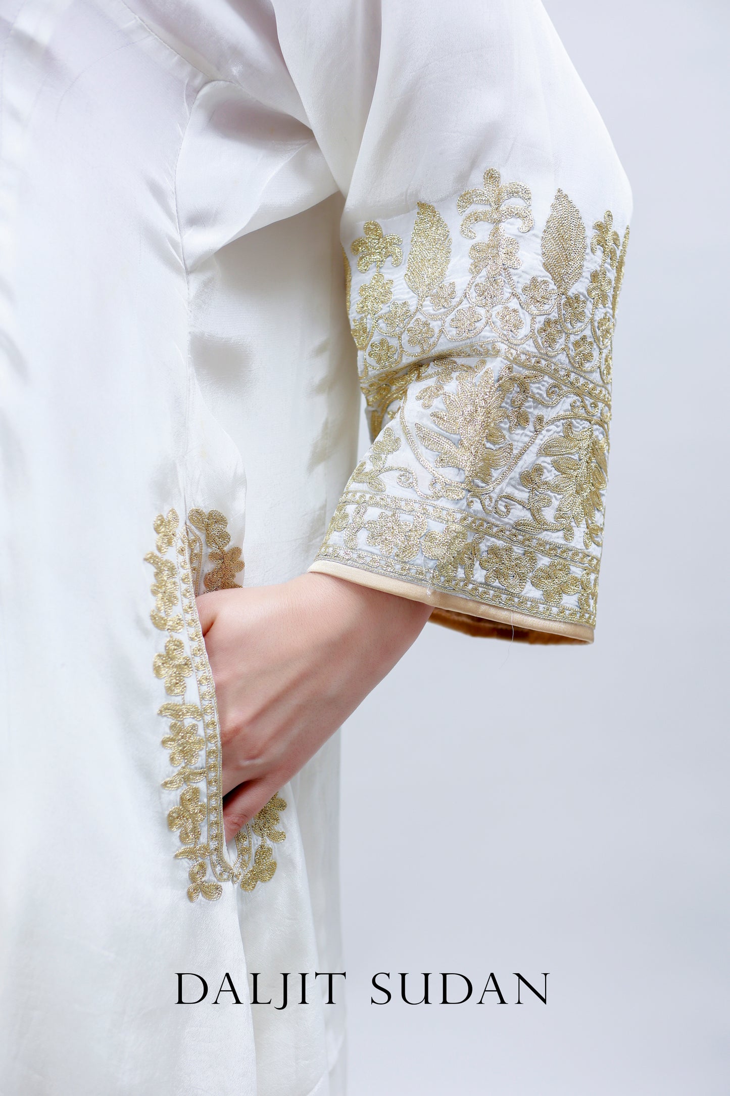 White Crepe Aari Tilla Phiran Suit