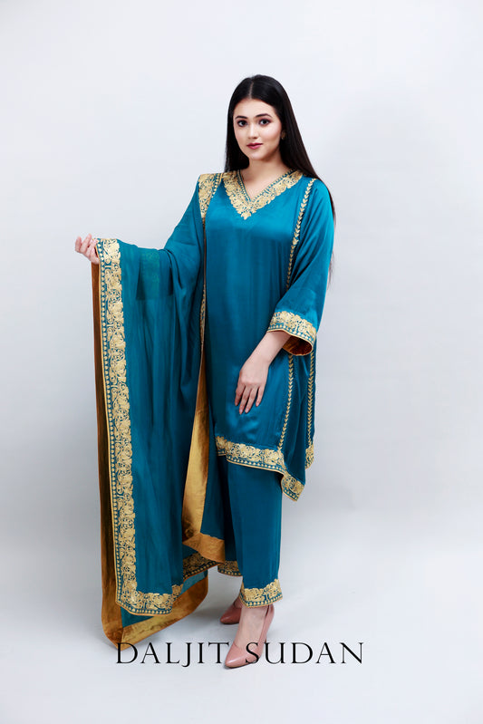 Air Blue German Satin Phiran Suit