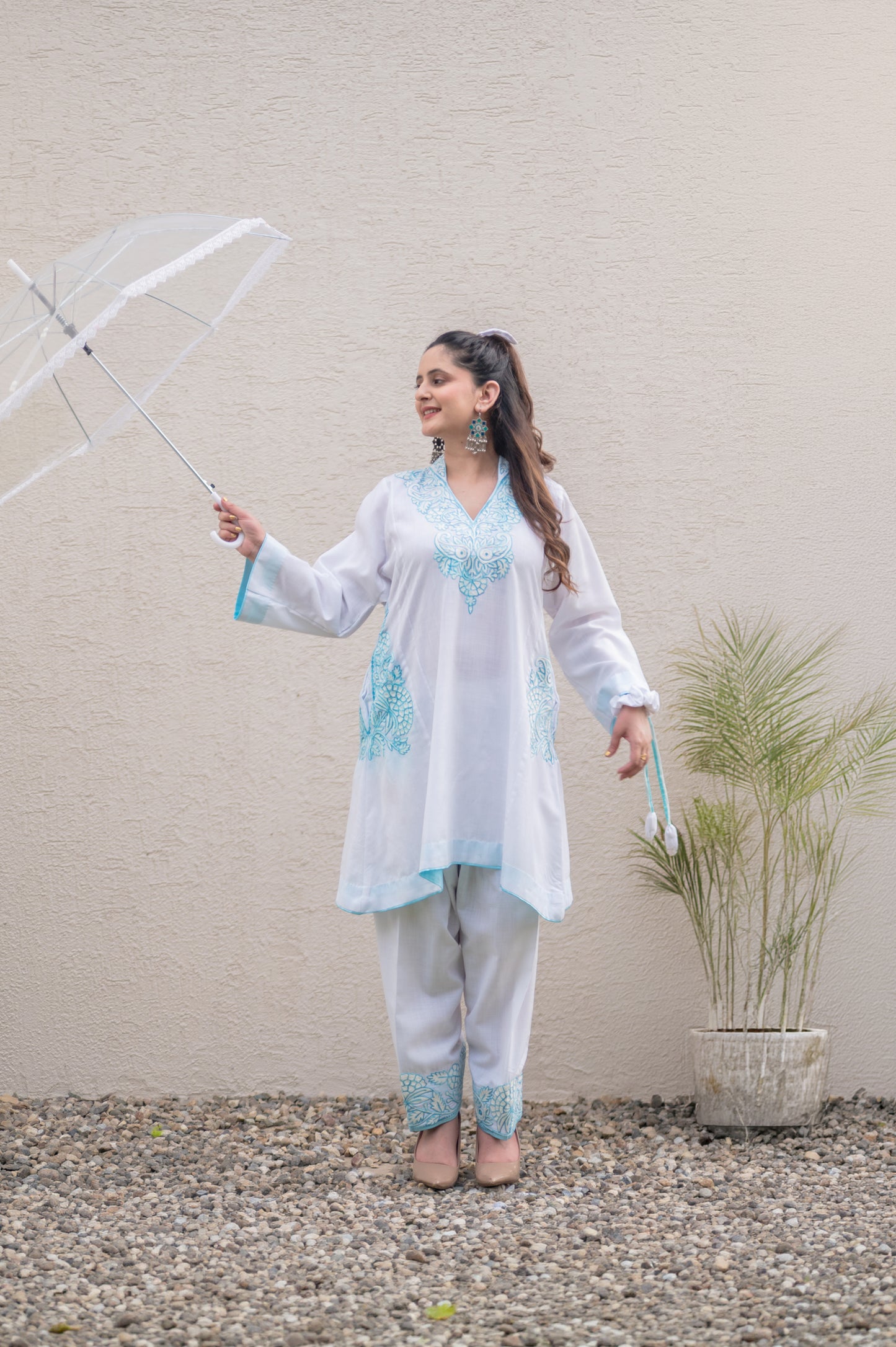 White Cotton Blue Co-ord Set