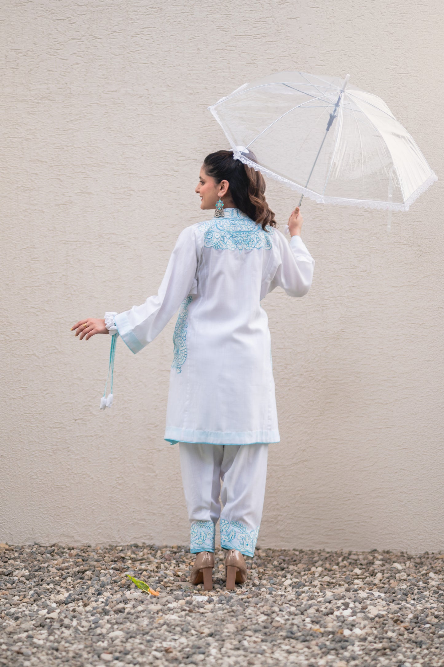 White Cotton Blue Co-ord Set
