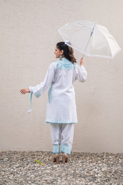 White Cotton Blue Co-ord Set
