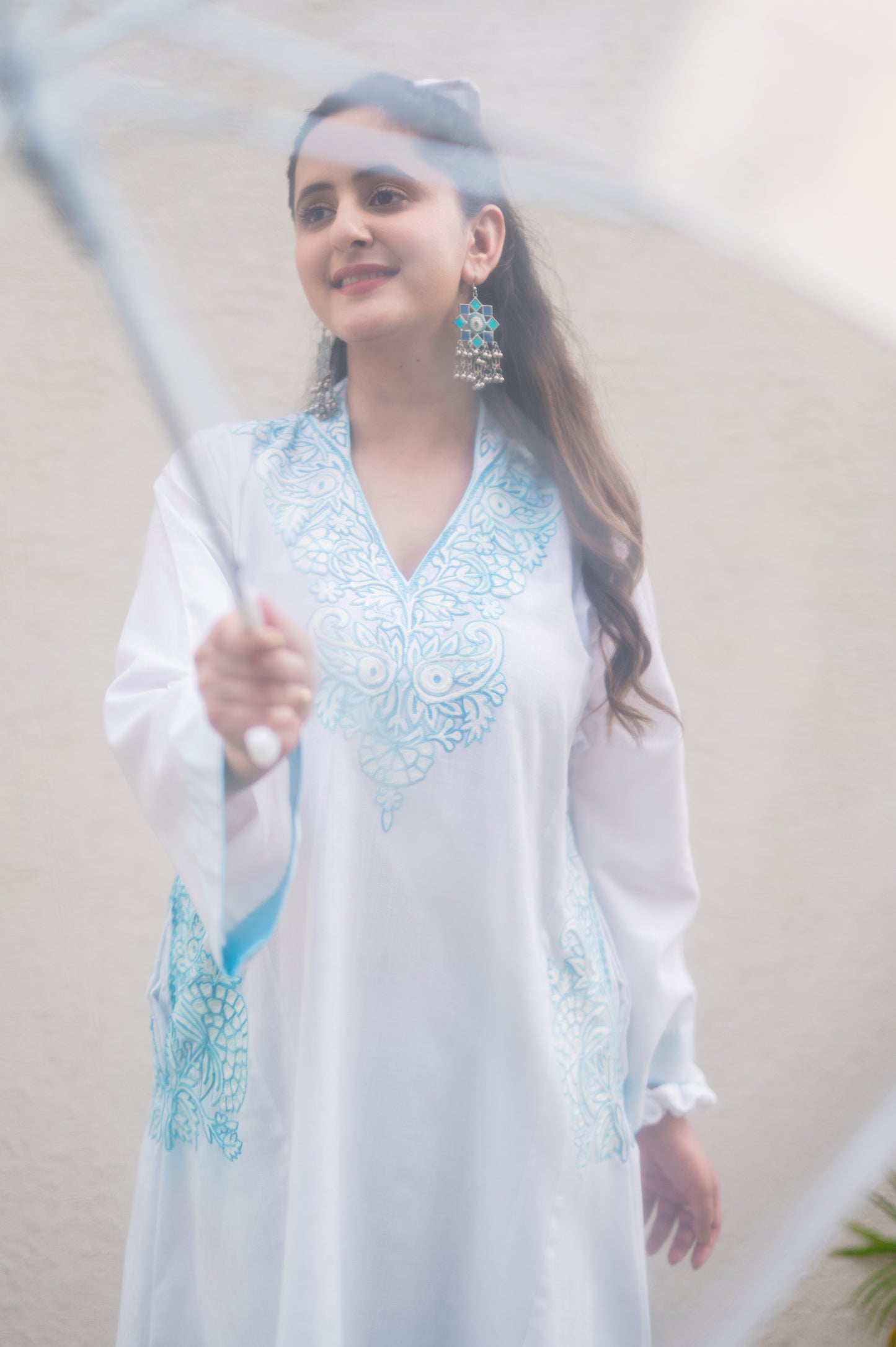 White Cotton Blue Co-ord Set