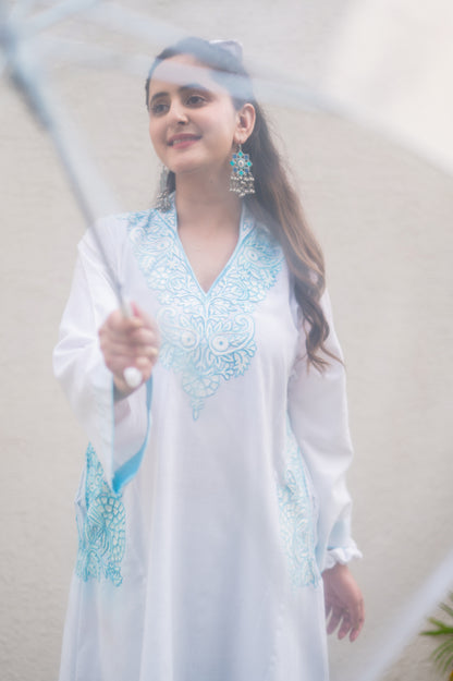 White Cotton Blue Co-ord Set