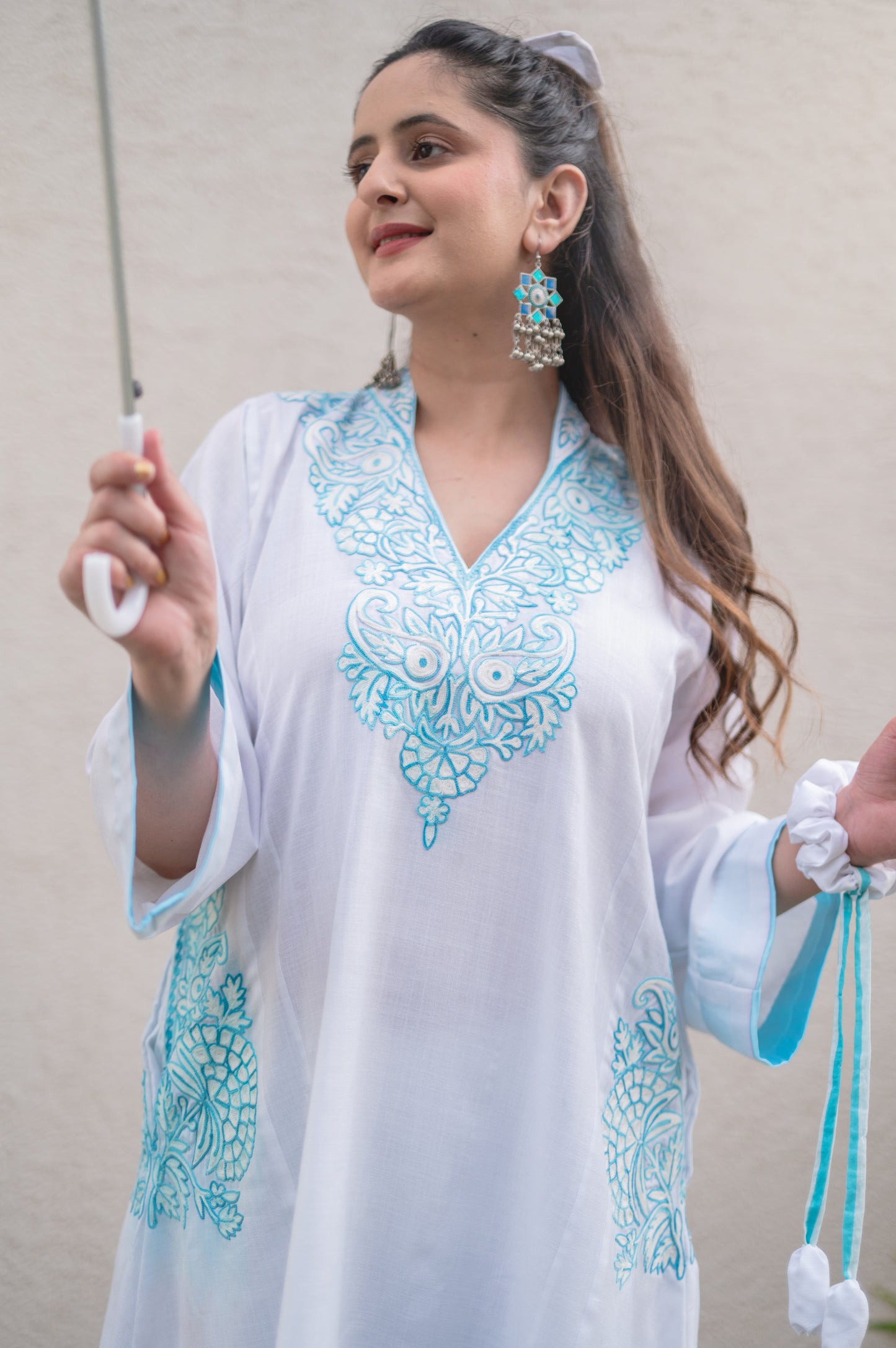White Cotton Blue Co-ord Set
