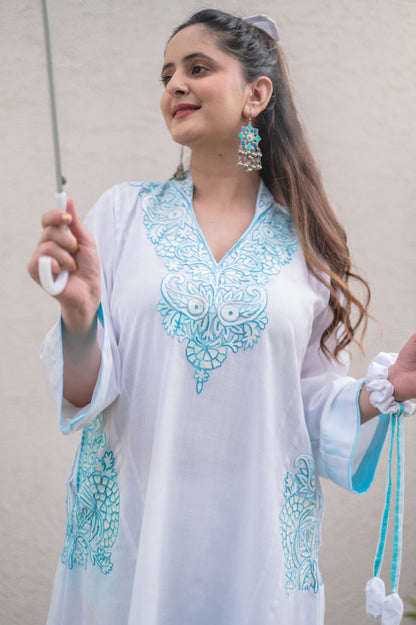 White Cotton Blue Co-ord Set