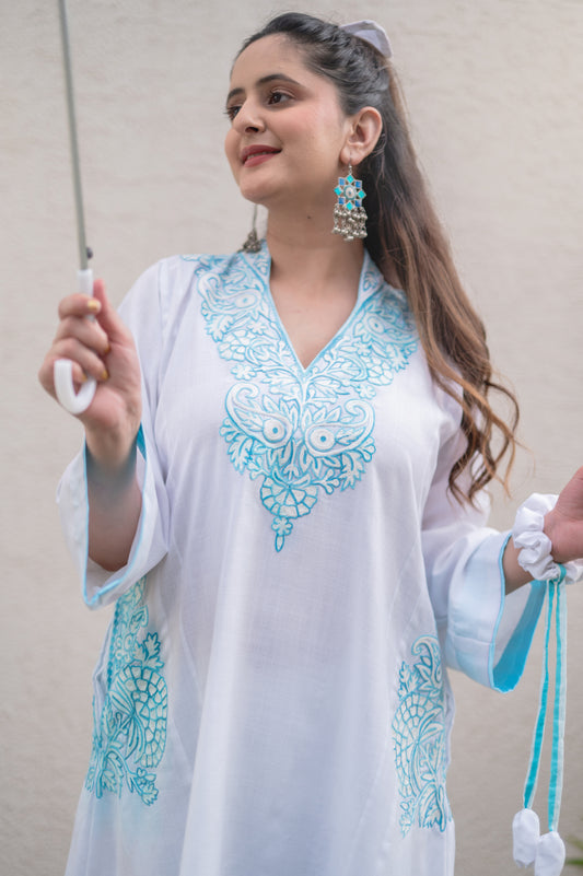 White Cotton Blue Co-ord Set