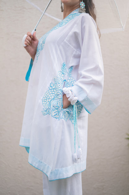 White Cotton Blue Co-ord Set