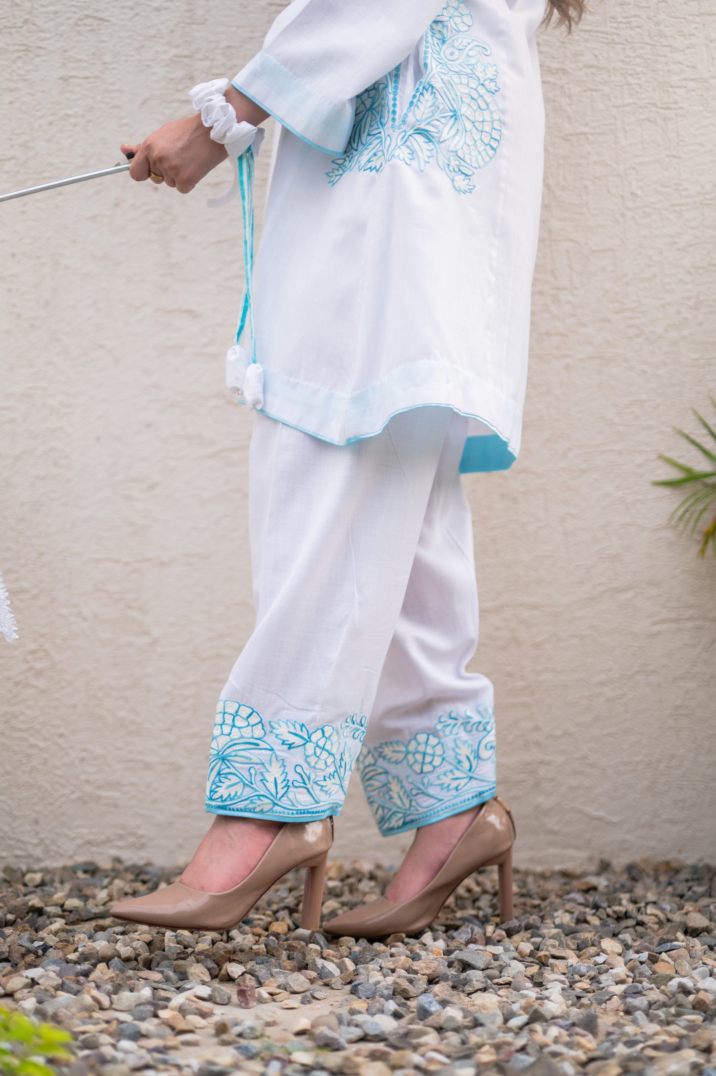 White Cotton Blue Co-ord Set