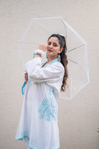 White Cotton Blue Co-ord Set