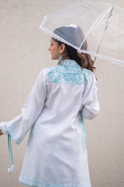 White Cotton Blue Co-ord Set