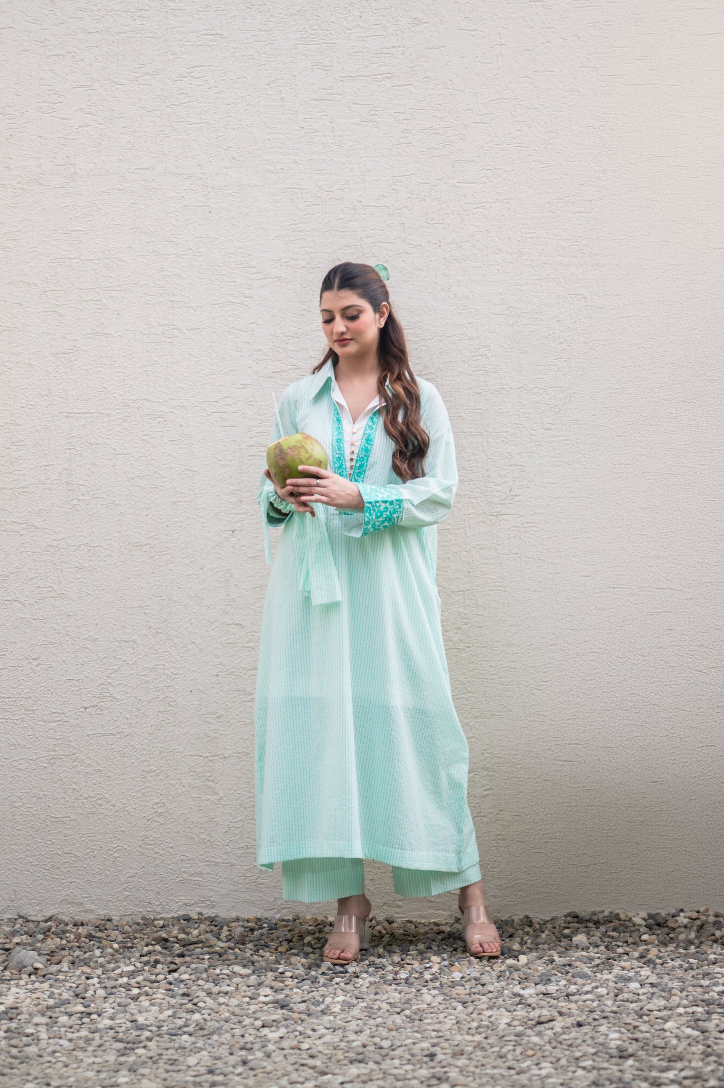 Light Teal Stripes Kurta Set