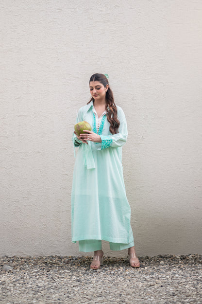 Light Teal Stripes Kurta Set