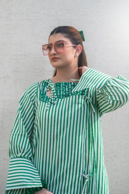 Dark Green Stripes Kurta Set