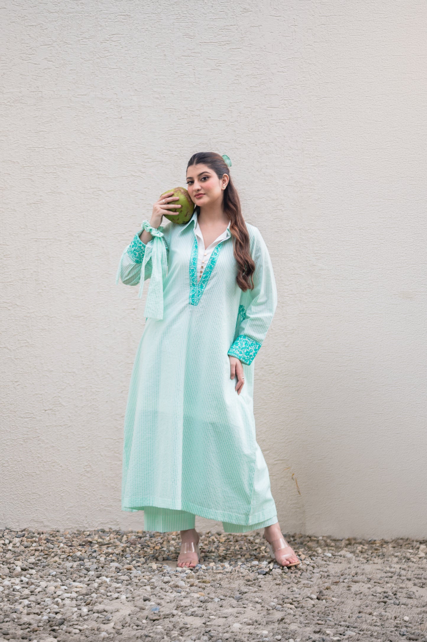 Light Teal Stripes Kurta Set