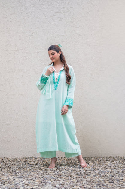 Light Teal Stripes Kurta Set